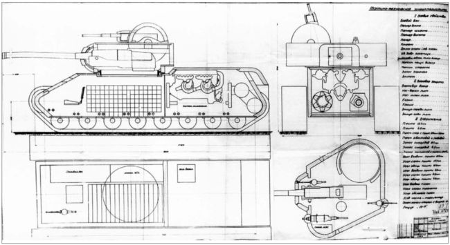Проект танка КВ-4 инженера С. Федоренко — машина имеет главную башню оригинальной формы, полусферическую малую башню и наклонный лобовой лист корпуса (АСКМ).