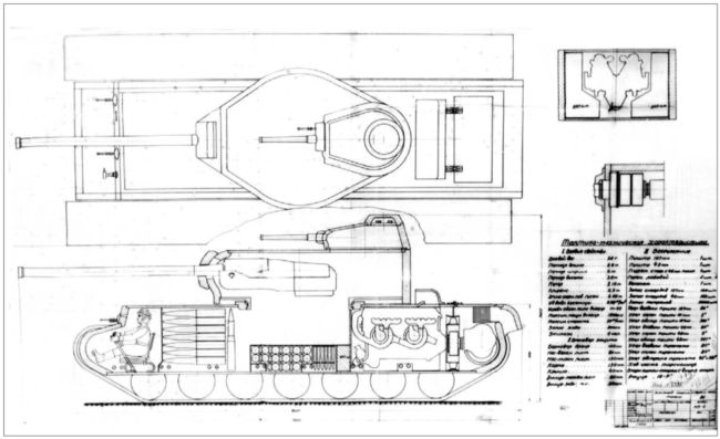 Вариант танка КВ-4 инженера Н. Струкова — машина имеет классическую компоновку с двумя башнями, размещенными одна над другой (АСКМ).