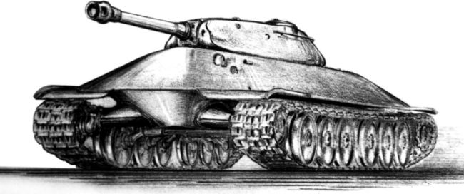 Прорисовки одного из вариантов модернизации танка ИС, предложенные конструкторами опытного завода № 100 весной 1944 года. На верхнем рисунке приведены краткие тактико-технические характеристики (АСКМ).