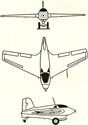 Рис. 93. Проекции ракетного истребителя Me 168В.