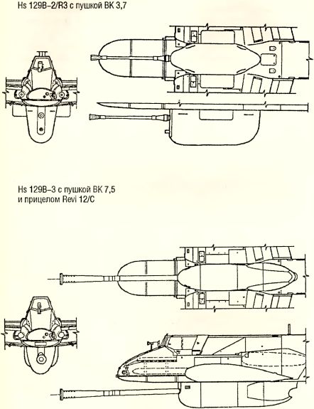 Рис. 134. Варианты вооружения штурмовика Hs 129В.