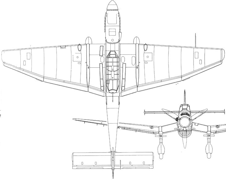 Ju 87 В-2 — вид сверху и Ju 87 В-2 — вид спереди, экземпляр с сиренами